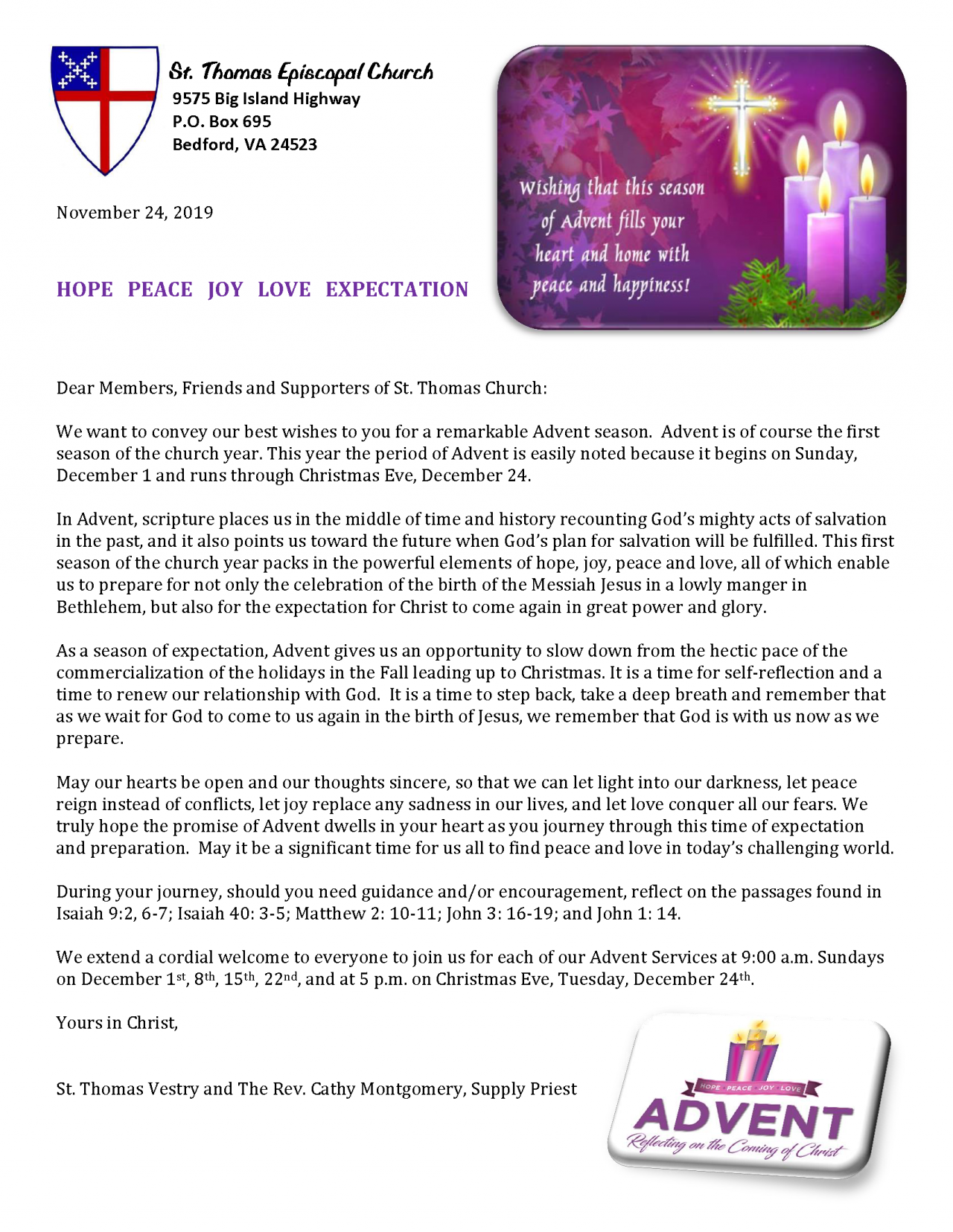 Letters To Our Parish - Saint Thomas Episcopal Church | Bedford, VA
